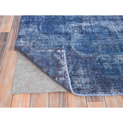 8'3"X10'9" Blue Overdyed Worn Soft Wool Hand Knotted Rug