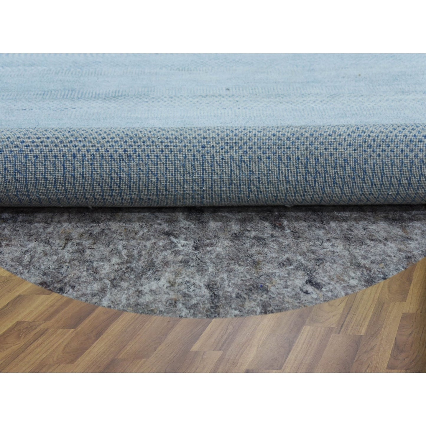 5'10"x5'10" Blue Wool and Silk Hand Knotted Modern Grass Design Round Rug