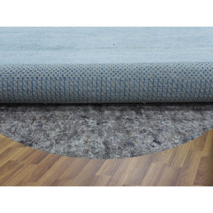 5'10"x5'10" Blue Wool and Silk Hand Knotted Modern Grass Design Round Rug