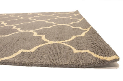 5X8 Ft Hand-Tufted Taupe Trellis Rug Wool Plush