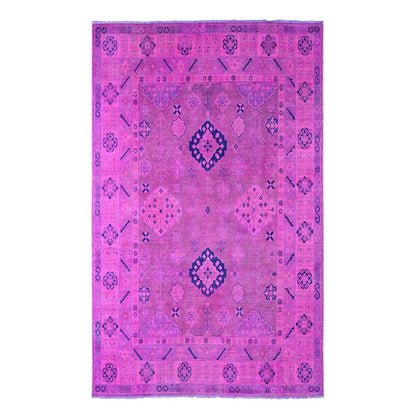 8'X9'7" Hot Pink Overdyed Kazak Geometric Design Hand Knotted Wool Rug