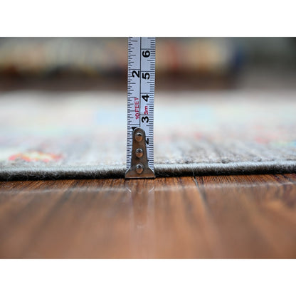 2'5"X11'2" Gray Wool Hand Knotted Folk Art Willow Cypress Tree Runner Rug