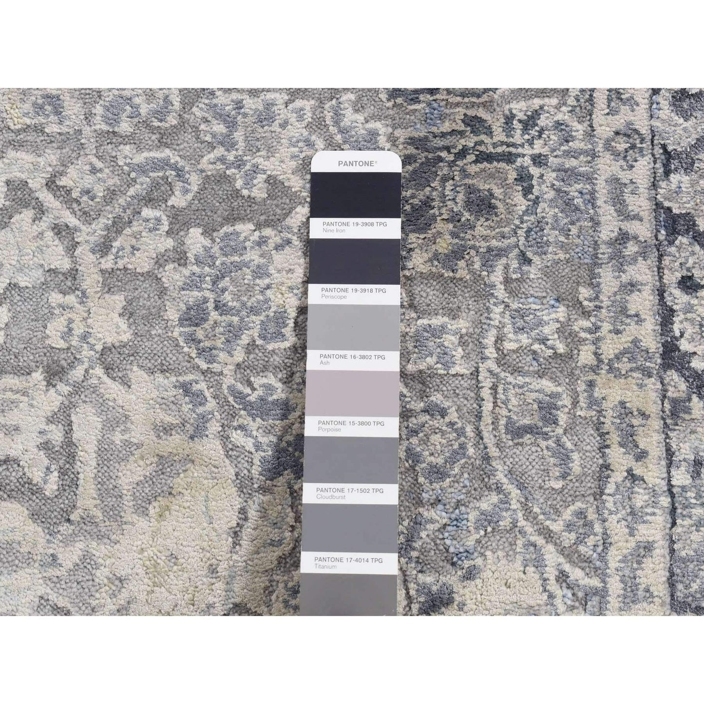 2'6"X9'10" Gray Erased Kishoon Design Wool/Silk Hand Knotted Runner Rug