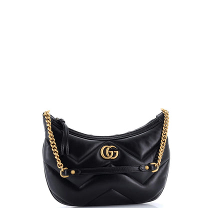 Gucci Gg Marmont Half Moon Chain Shoulder Bag Matelasse Leather Small