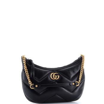 Gucci Gg Marmont Half Moon Chain Shoulder Bag Matelasse Leather Small