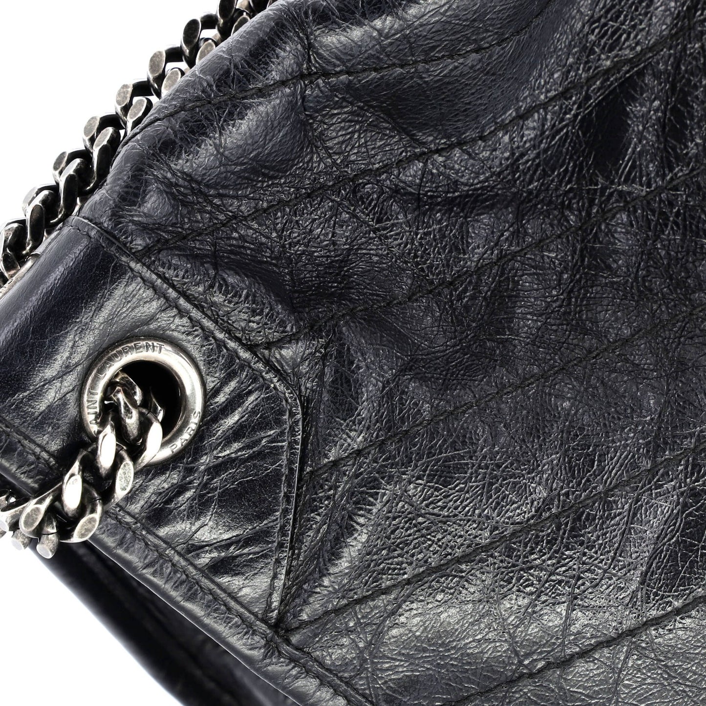 Saint Laurent Niki Chain Flap Bag Matelasse Chevron Leather Large