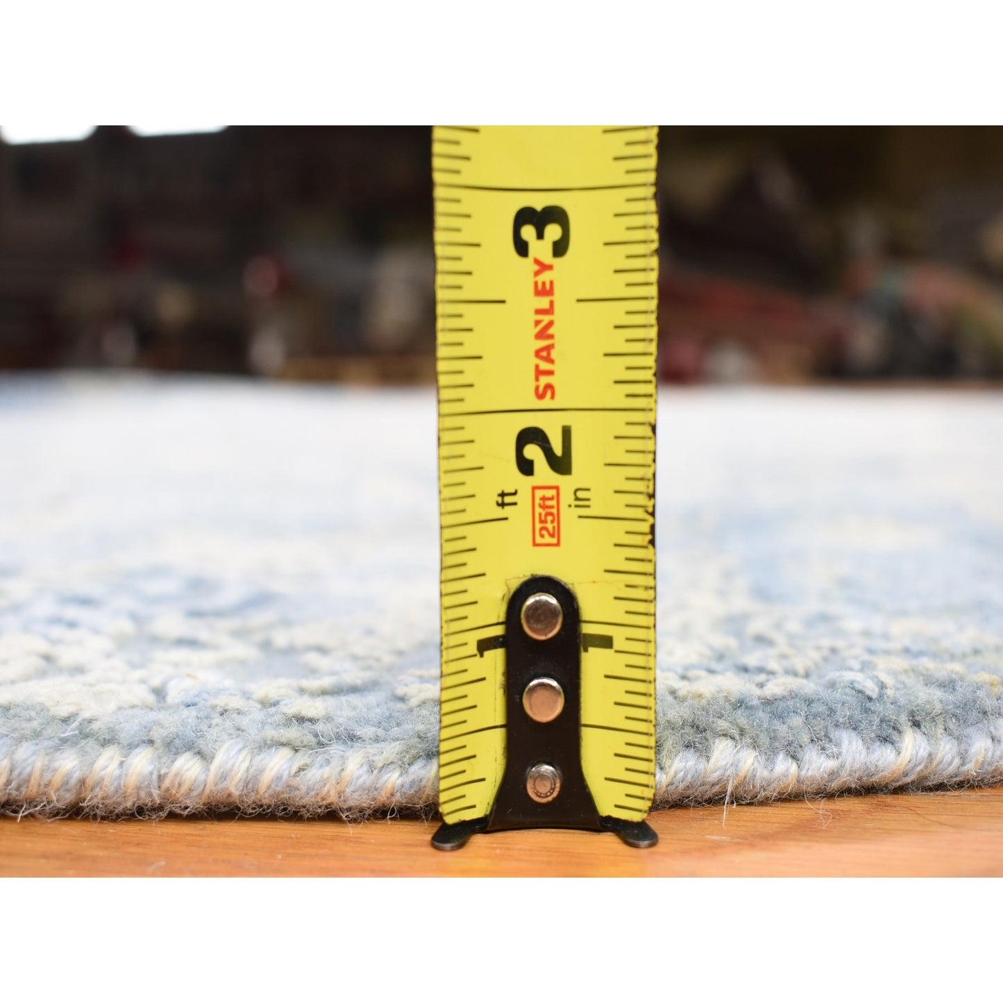 6'X6' Blue Hand Knotted Wool And Pure Silk Jewellery Design Round Rug