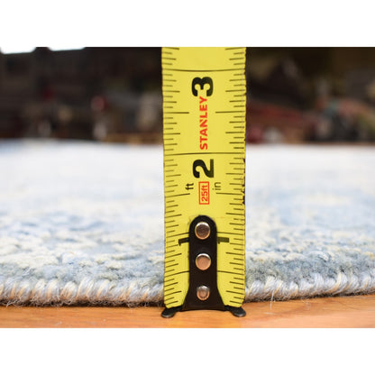 6'X6' Blue Hand Knotted Wool And Pure Silk Jewellery Design Round Rug