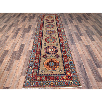 2'7"X9'8" Linen Beige Afghan Special Kazak Wool Hand Knotted Runner Rug