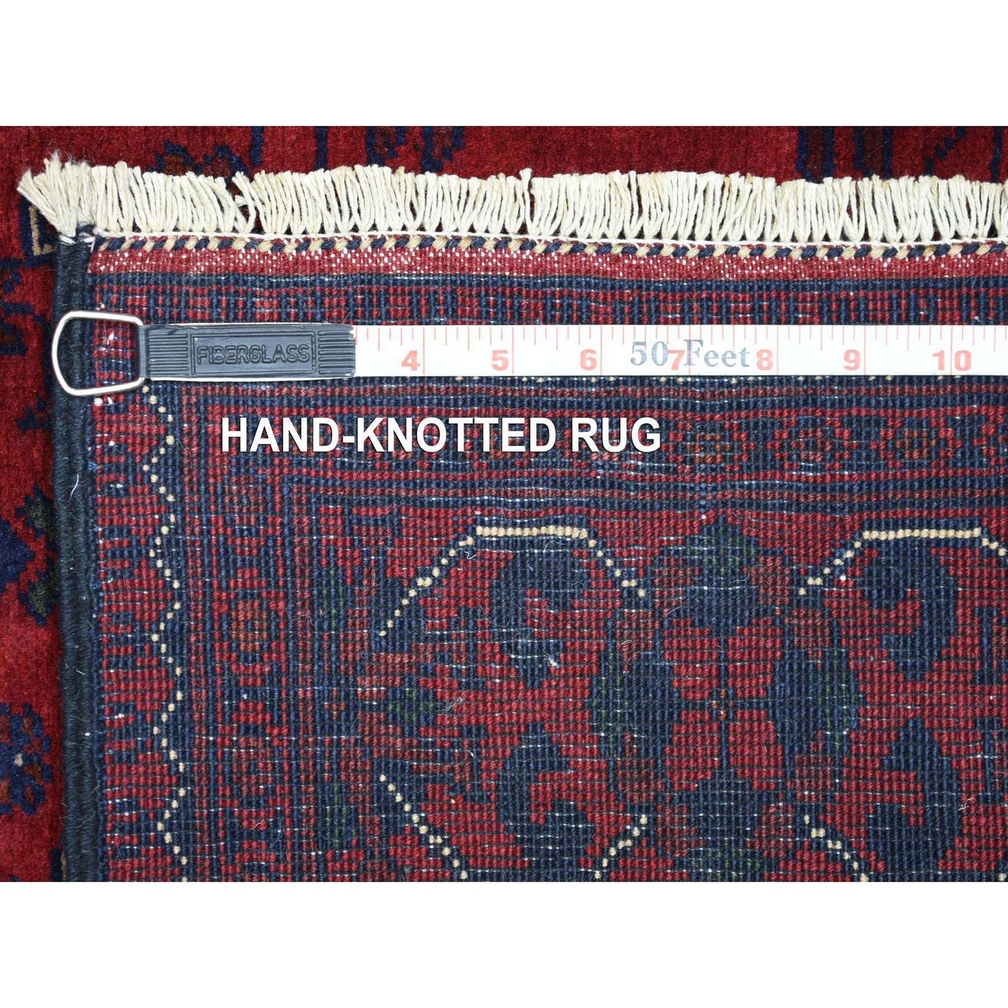 3'X9'7" Red Tribal Design Wool Afghan Khamyab Hand Knotted Runner Rug