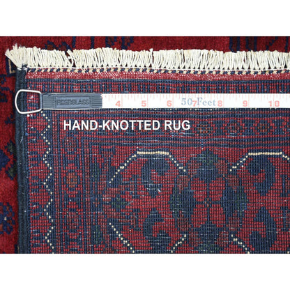 3'X9'7" Red Tribal Design Wool Afghan Khamyab Hand Knotted Runner Rug