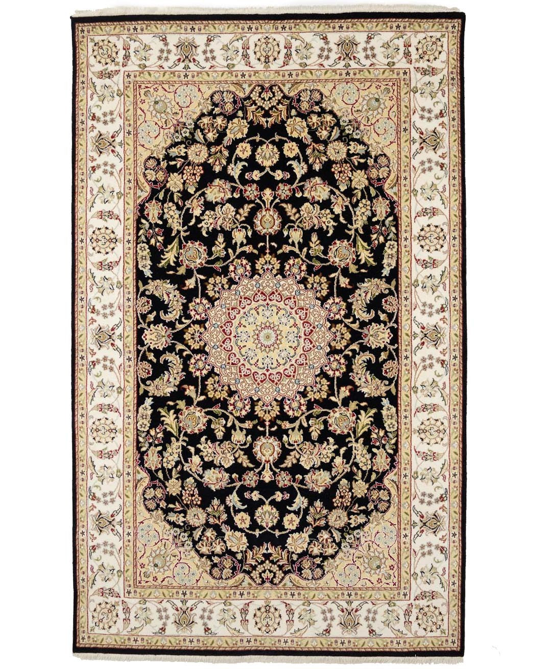 5X8 Indo-Nain Black Oriental Rug Floral Style Wool Carpet Home Decor