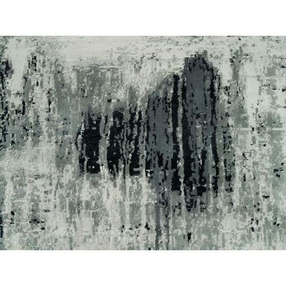 10'X10' Obsidian Black Hand Knotted Abstract Wool And Silk Round Rug