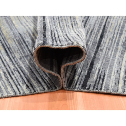 12'1"x12'2" Gray and Black Hand Knotted Modern Ombre Pure Wool Round Rug