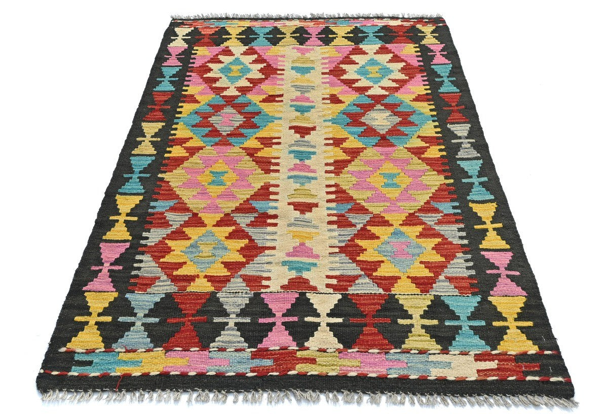 Rug Geometric Design Reversible Small Kilim Oriental Carpet Multicolored