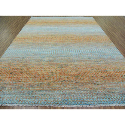 10'1"X14' Orange Pure Wool Hand Knotted Modern Chiaroscuro Collection Rug