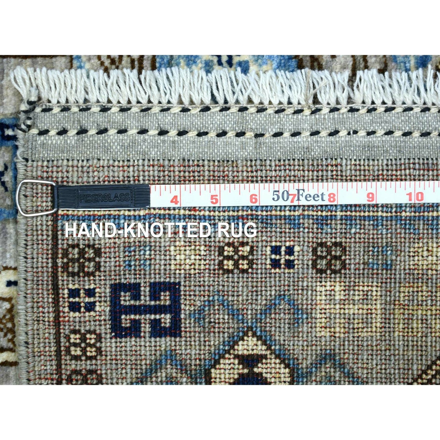 4'1"X9'7" Gray Turkeman Ersari Pure Wool Hand Knotted Wide Runner Rug