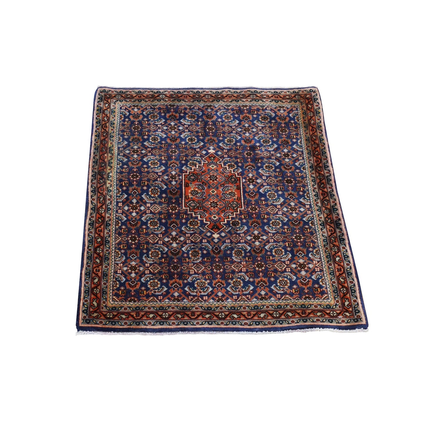 2'4"X2'4" Blue Vintage Zoroastrian Wool Hand Knotted 300 Kpsi Square Rug