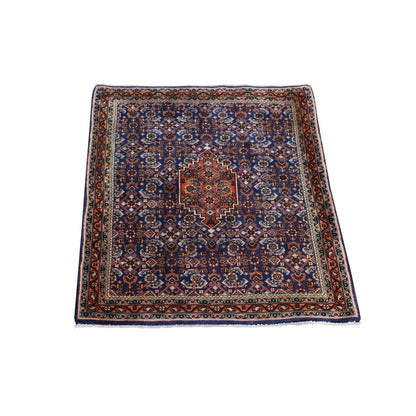 2'4"X2'4" Blue Vintage Zoroastrian Wool Hand Knotted 300 Kpsi Square Rug