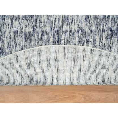 10'X10' Blue Wool Hand Loomed Modern Striae Design Round Oriental Rug