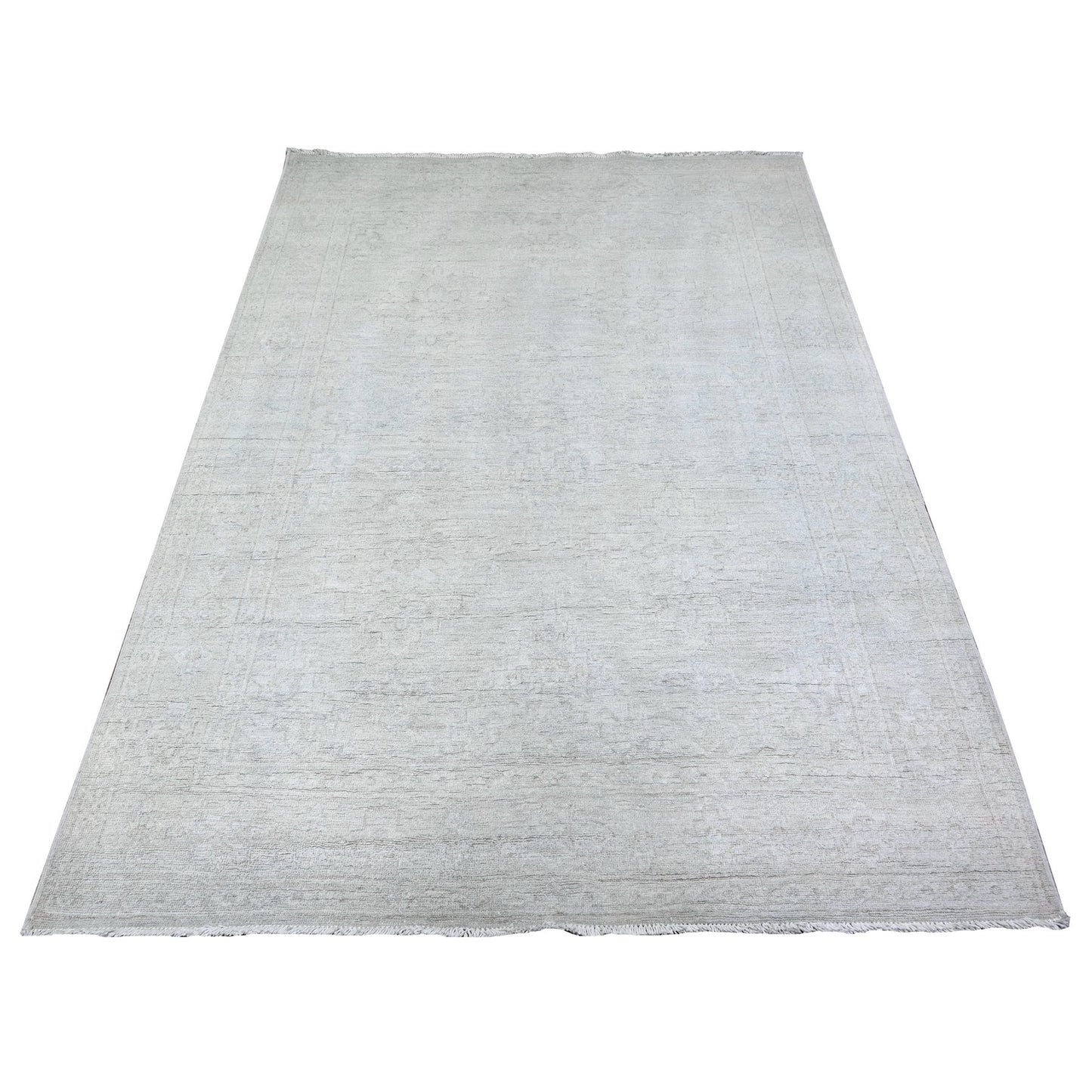 5'X6'9" Gray White Wash Peshawar Pure Wool Hand Knotted Rug