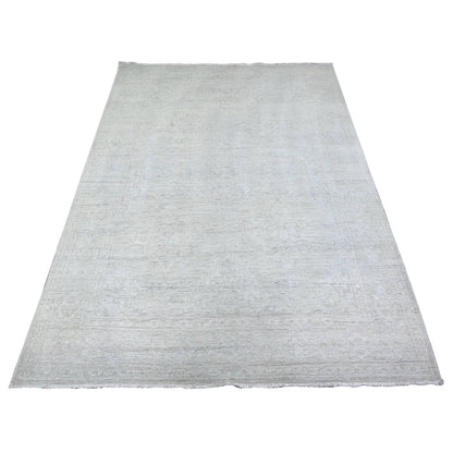 5'X6'9" Gray White Wash Peshawar Pure Wool Hand Knotted Rug