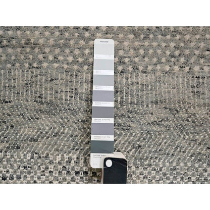 8'9"X12'3" Gray Grass Design Hand Knotted Wool And Silk Tone On Tone Rug
