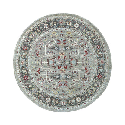 5'9"X5'9" Gray Peshawar With Heriz Vibrant Wool Round Hand Knotted Rug