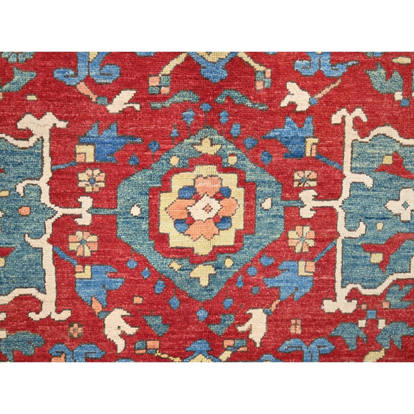 9'10"X13'1" Ruby Red Hand Knotted Wool Seeripe Heris Design Oriental Rug