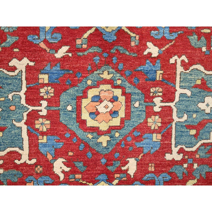 9'10"X13'1" Ruby Red Hand Knotted Wool Seeripe Heris Design Oriental Rug