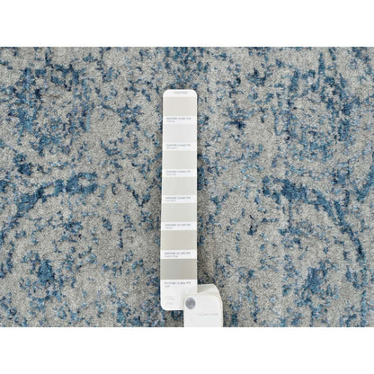 2'6"X8'1" Hand Loomed Gray Fine Jacquard Wool And Silk Runner Rug