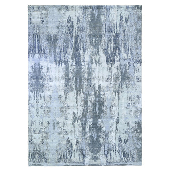 9'X12' Wool With Real Silk Abstract Design Denser Weave Hand Knotted Rug