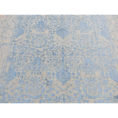 5'10"X8'9" Blue Hand Loomed Broken Pomegranate Design Tone On Tone Rug