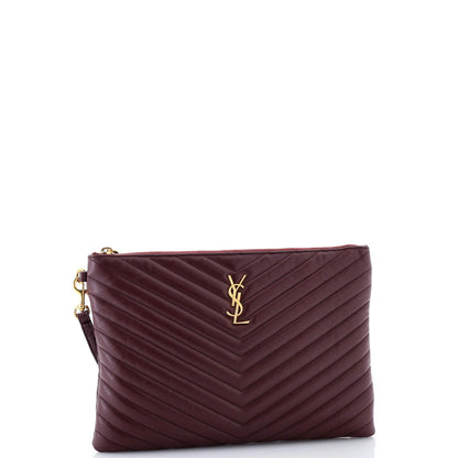 Saint Laurent Classic Monogram Wristlet Pouch Matelasse Chevron Leather Medium