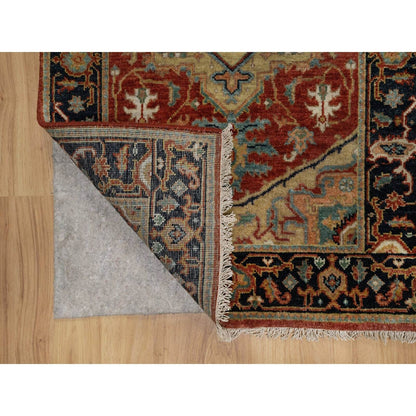 2'6"X7'9" Ruby Red Hand Spun Wool Heris Revival Hand Knotted Runner Rug