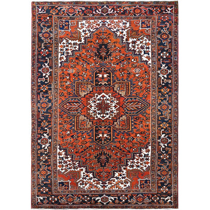 6'7"X9'7" Vivid Orange Vintage Zoroastrian Heris Pure Wool Hand Knotted Rug