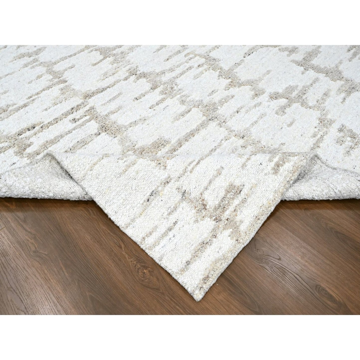 12'X14'10" Ivory Minimalist Swedish Design Hand Knotted Pure Wool Xl Rug