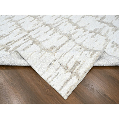 12'X14'10" Ivory Minimalist Swedish Design Hand Knotted Pure Wool Xl Rug