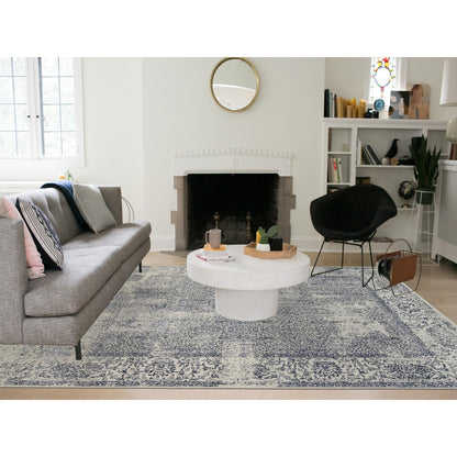 9'1"X12' Hand Loomed Light Gray Fine Jacquard Wool And Art Silk Rug