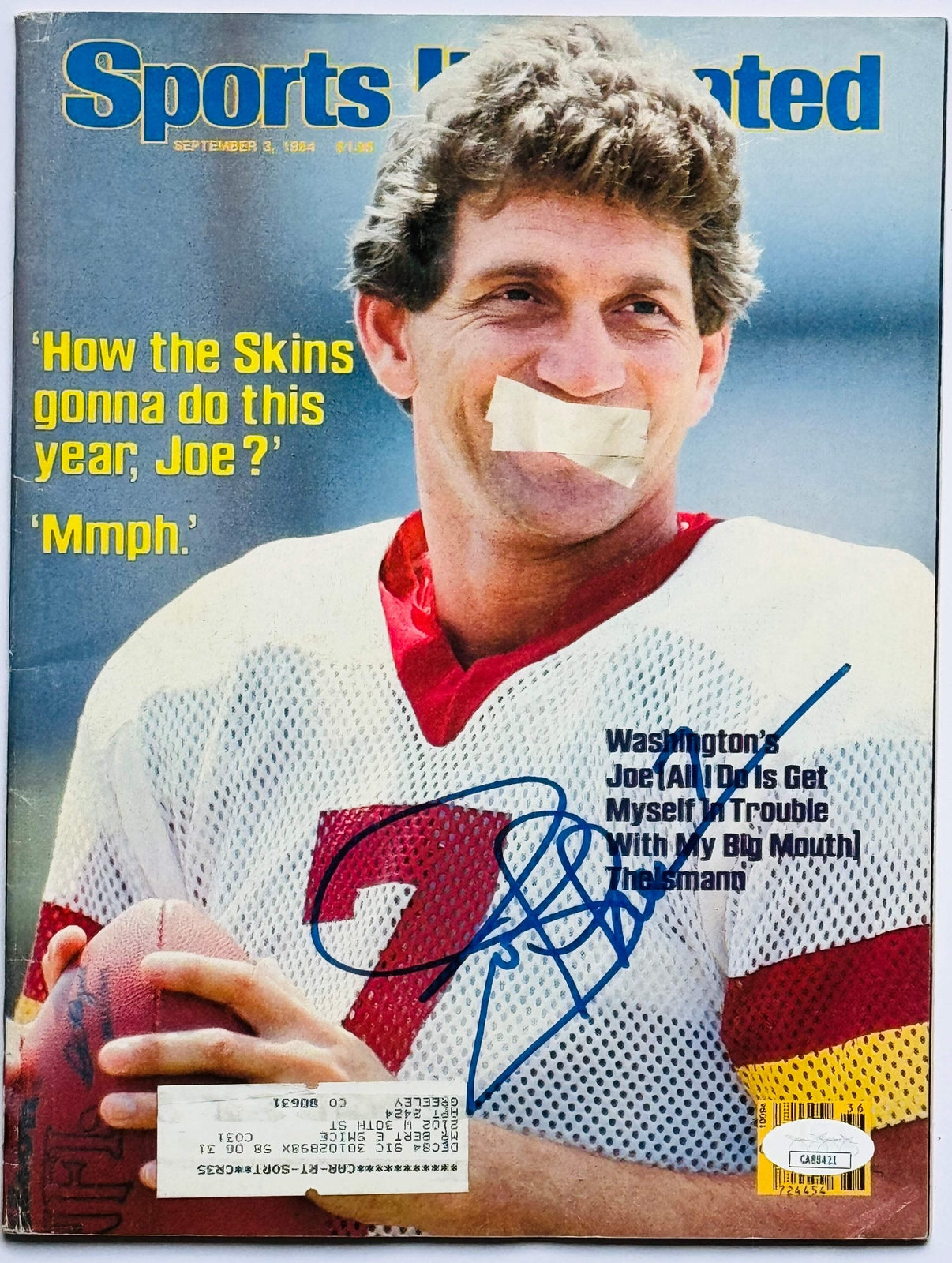 (JSA) Joe Theismann Autographed Sports Illustrated September 3 1984