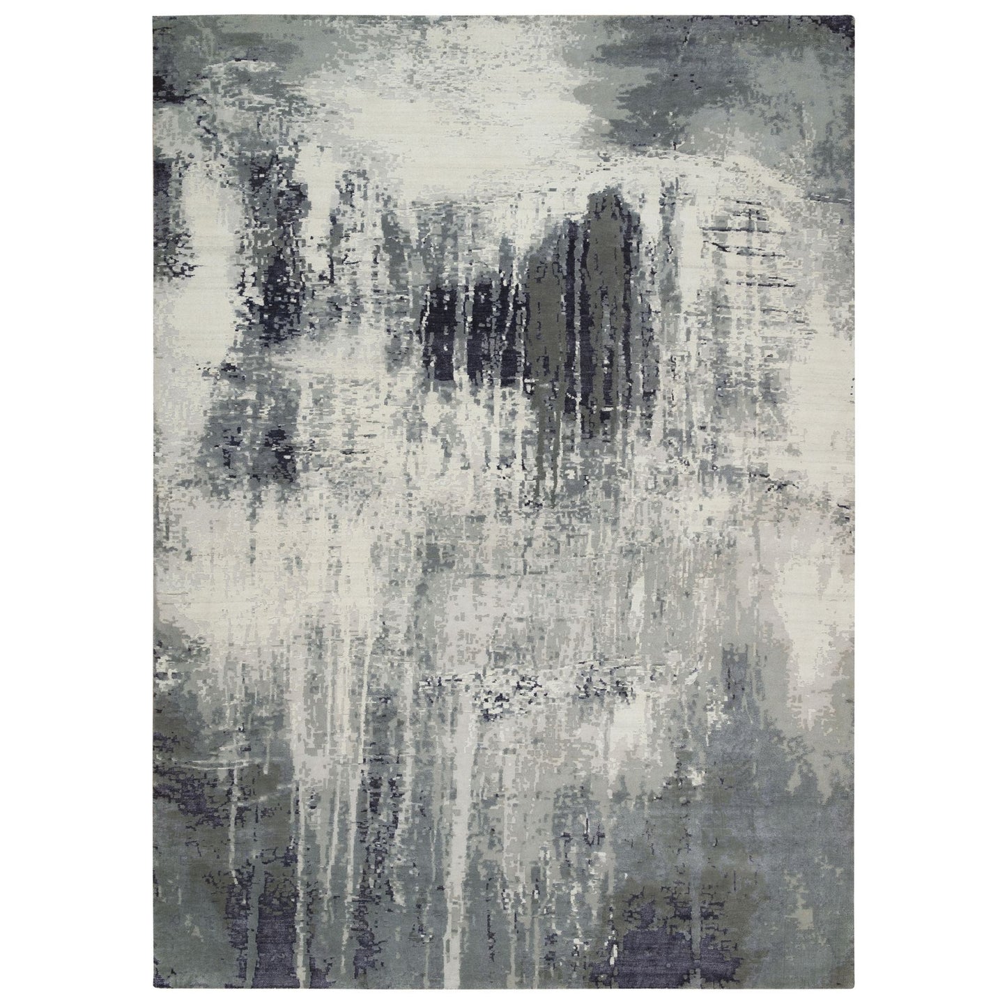 10'1"x14'1" Black Hand Knotted Modern Abstract Design Wool and Silk Rug