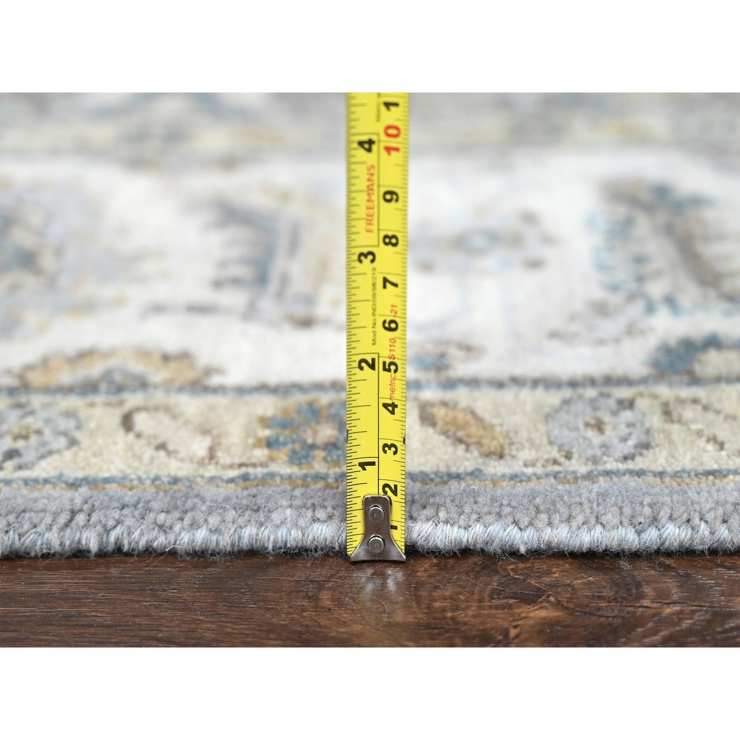 6'2"X6'1" Blue Gray Wool Karjihooz Geometric Hand Knotted Square Rug