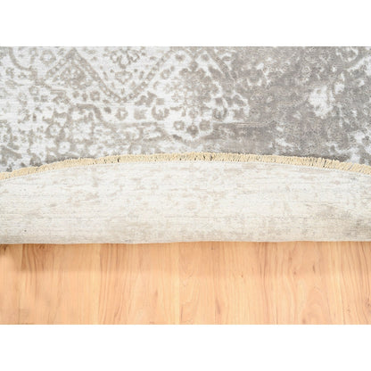 10'x10' Round Grey Broken Farsian Design Wool-Silk Hand Knotted Rug