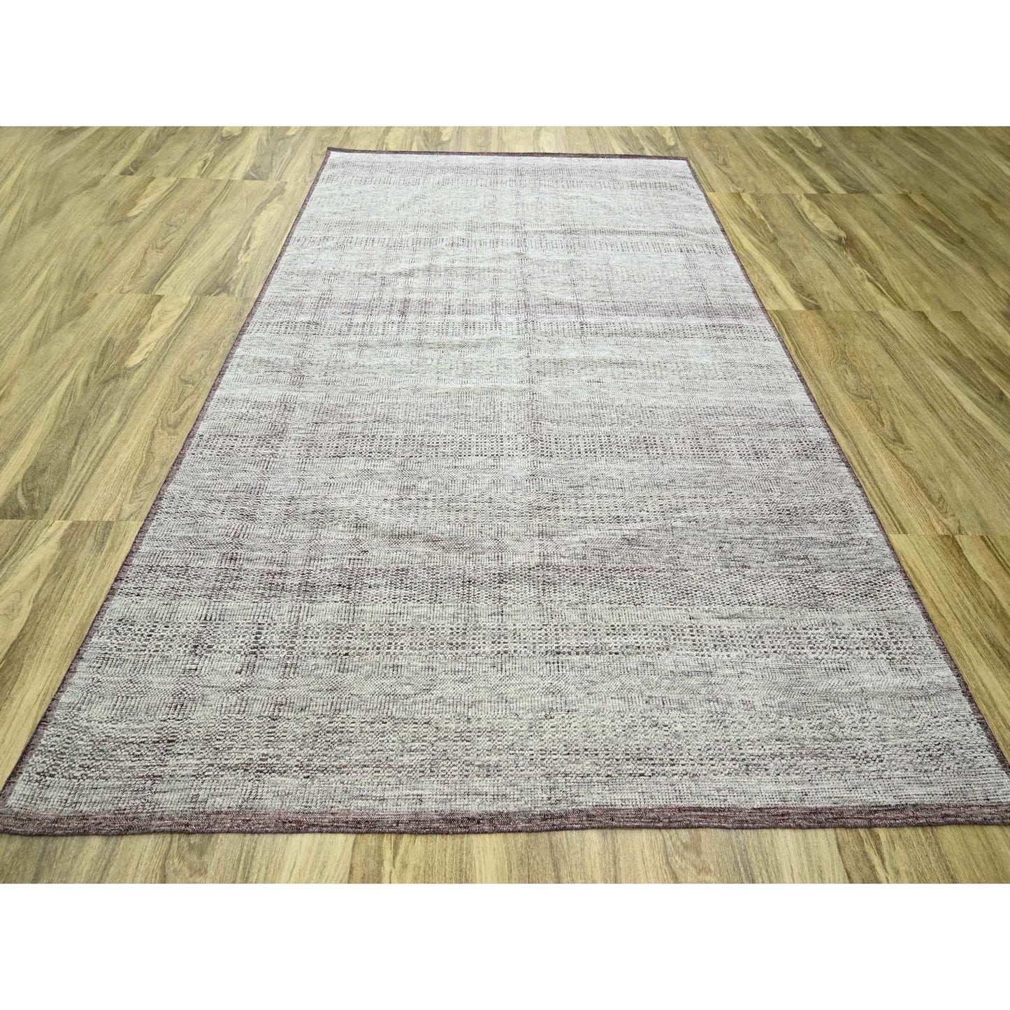 8'9"X12'1" Red & White Oxidized Grass Design Hand Knotted Pure Wool Rug