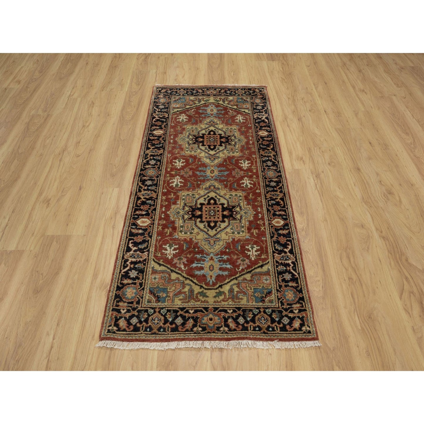 2'9"X6' Red Heris Revival Medallion Design Wool Hand Knotted Runner Rug