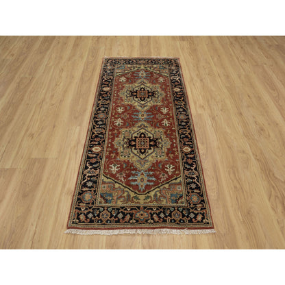 2'9"X6' Red Heris Revival Medallion Design Wool Hand Knotted Runner Rug