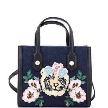 Gucci Tiger Pearl Tote Embroidered Denim Medium