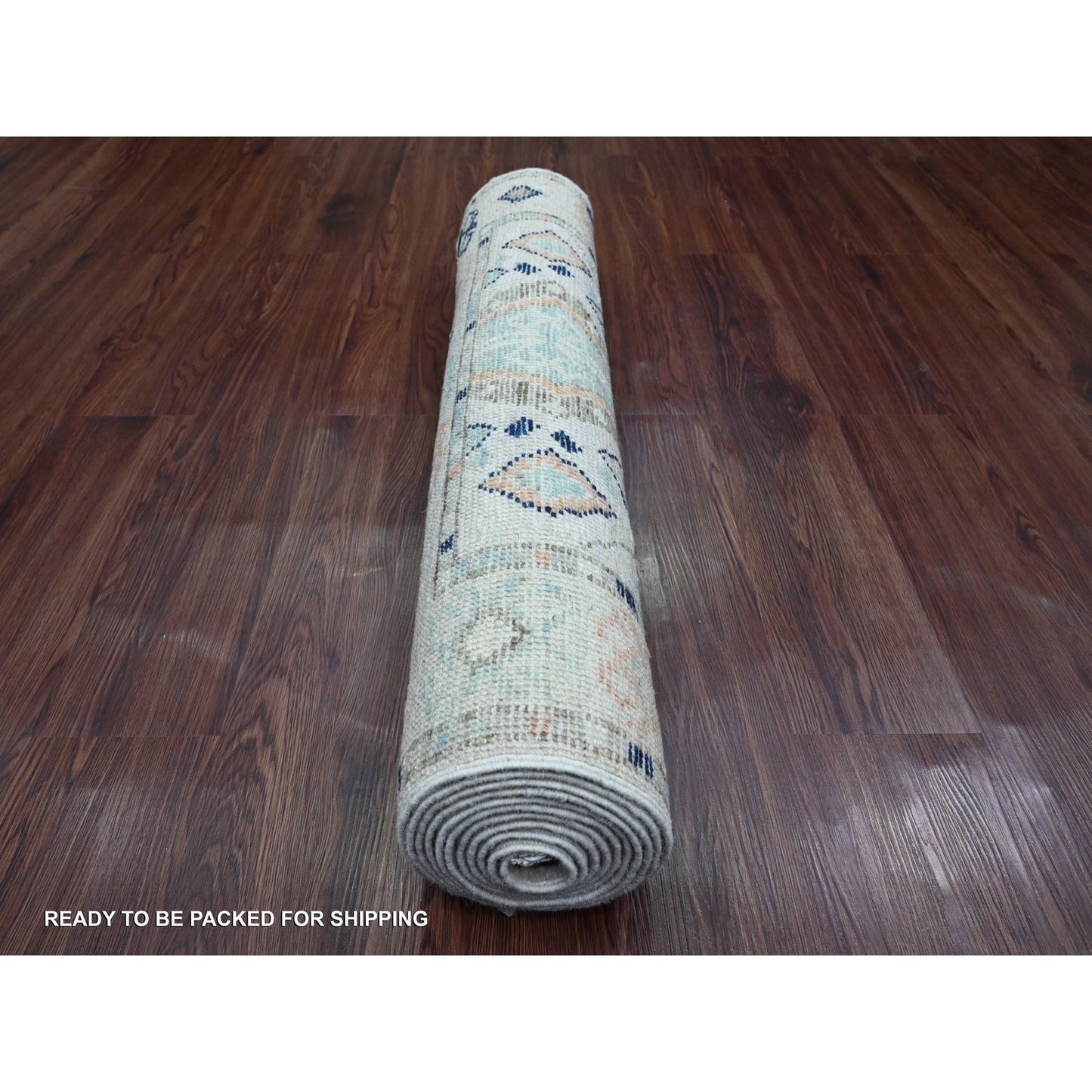 3'1"X11'8" White Anatolian Village Design Wool Hand Knotted Runner Rug