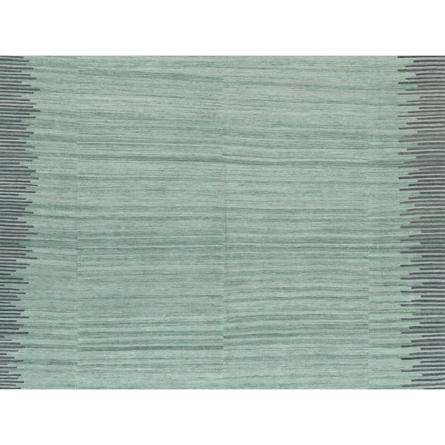 9'2"X12' Light Green Flat Weave Kilim Organic Wool Hand Woven Rug