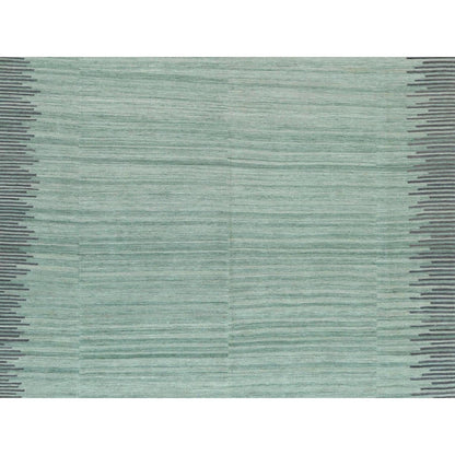 9'2"X12' Light Green Flat Weave Kilim Organic Wool Hand Woven Rug